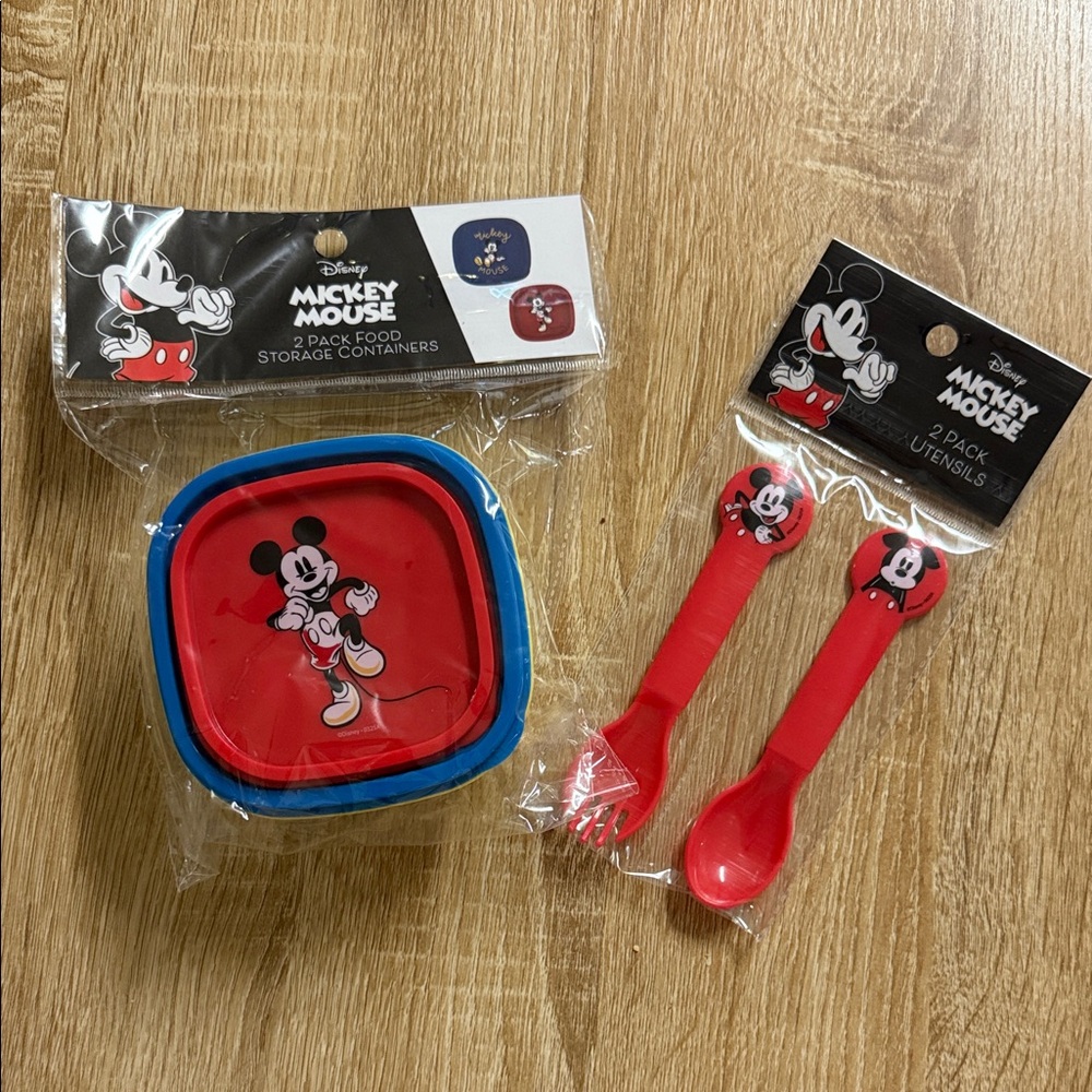 Disney Mickey Mouse Kids Storage and Utensil Set - Red and Blue